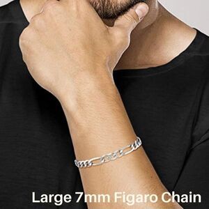 Men’s Solid 925 Sterling Silver Figaro Bracelet